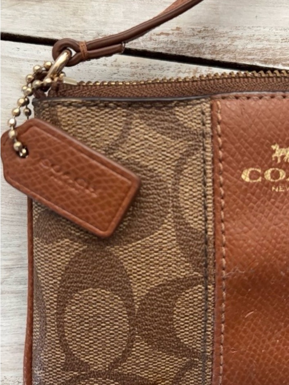 Coach Brown Signature Canvas Wristlet with Leather Trim - Picture 3 of 3
